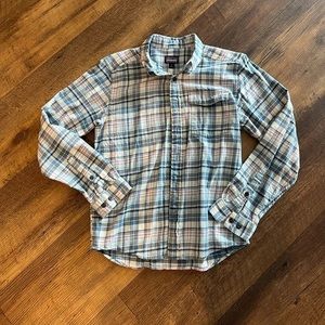 Patagonia button down flannel womens size small organic cotton blue pink white‎